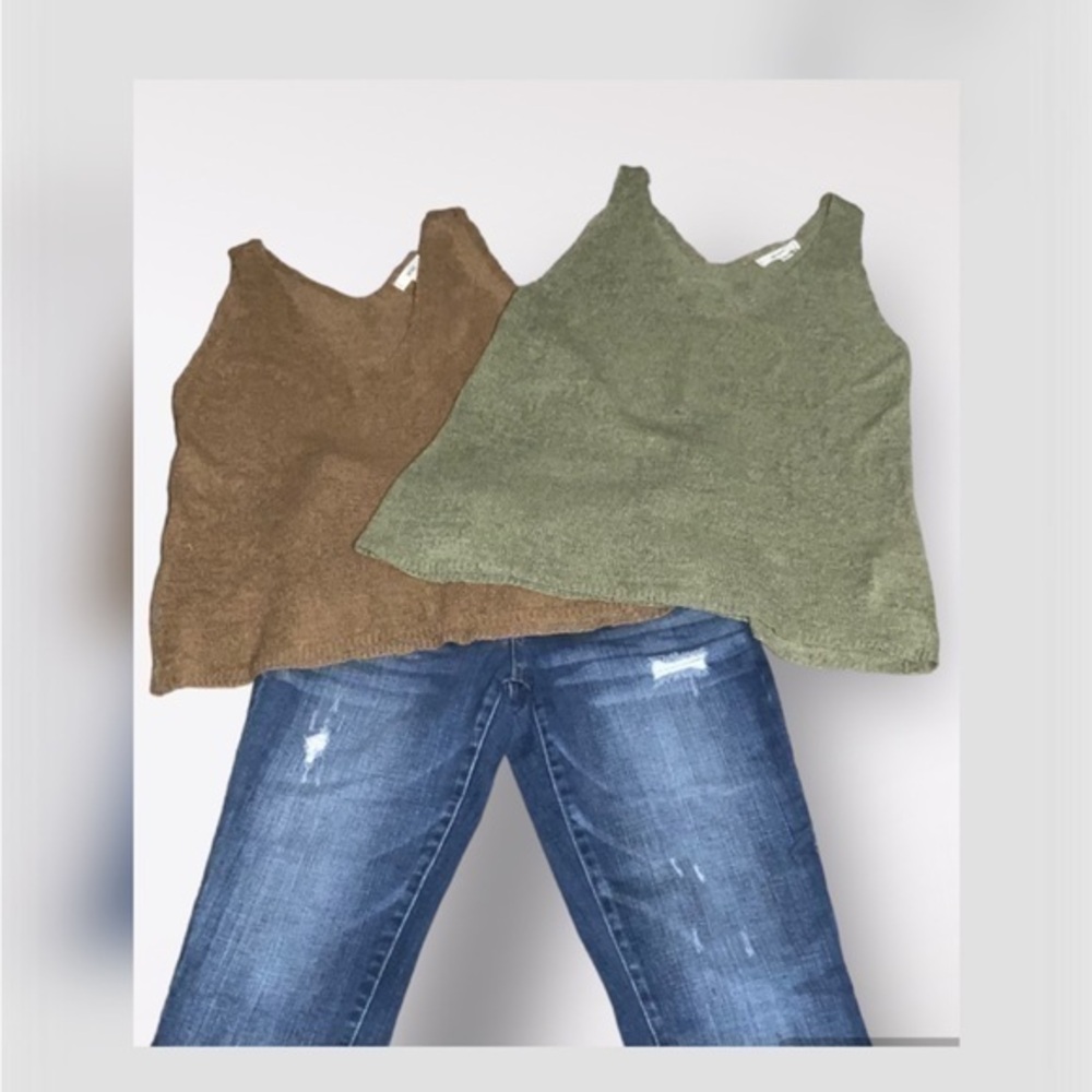 2-Mine Stretchy Knit Flowy Tank Tops: Rusty Orange & Olive Green L NWT